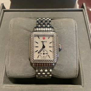 MICHELE Deco Saphire Crystal Stainless Steel Watch w/ box, tag, cleaning cloth
